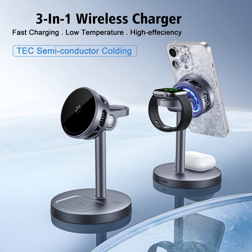 3 In 1 Fast Wireless Magnetic Charger Stand With Active Cooling