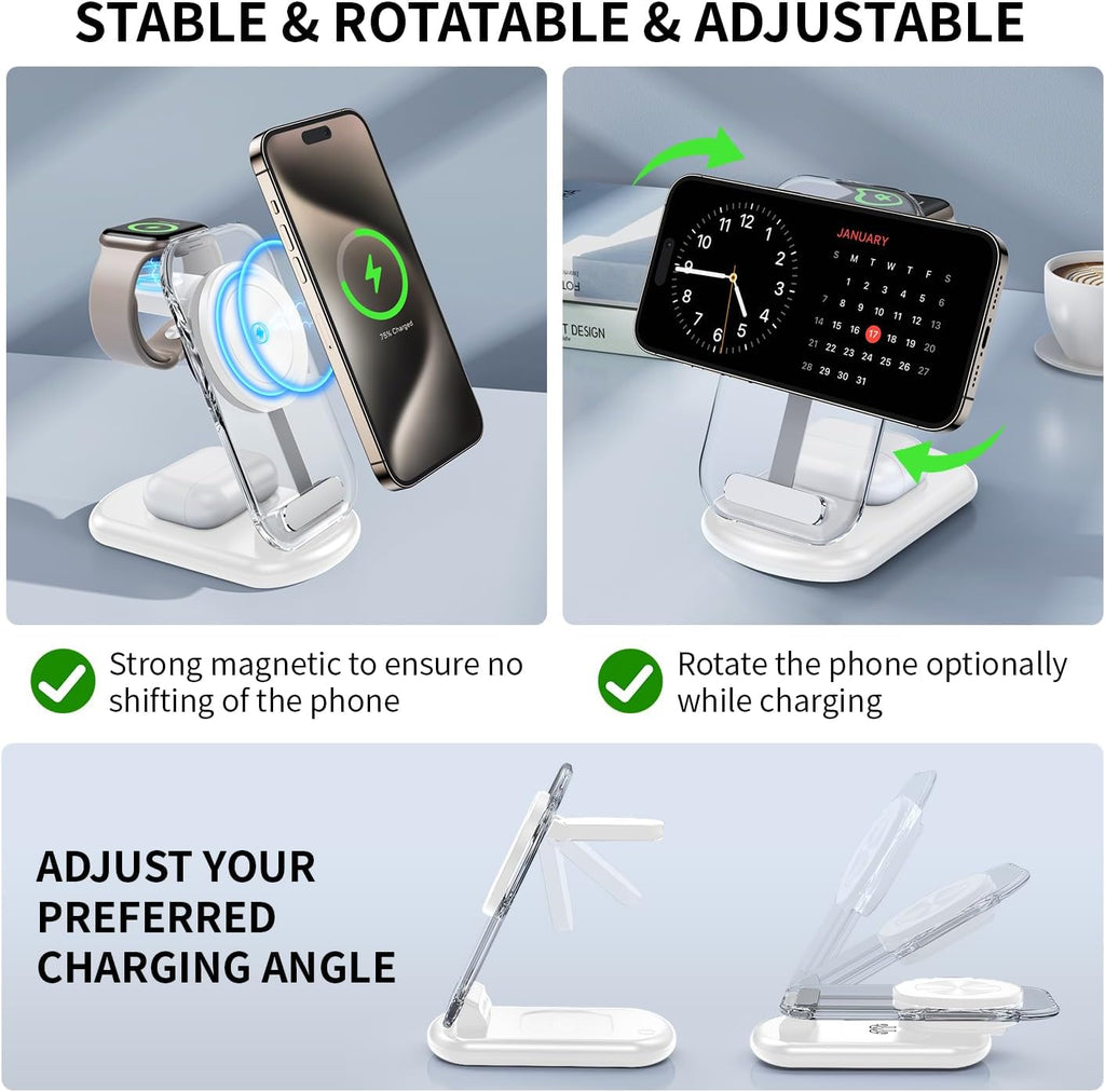 3 In 1 Transparent & Foldable Magnetic Wireless Phone Charger