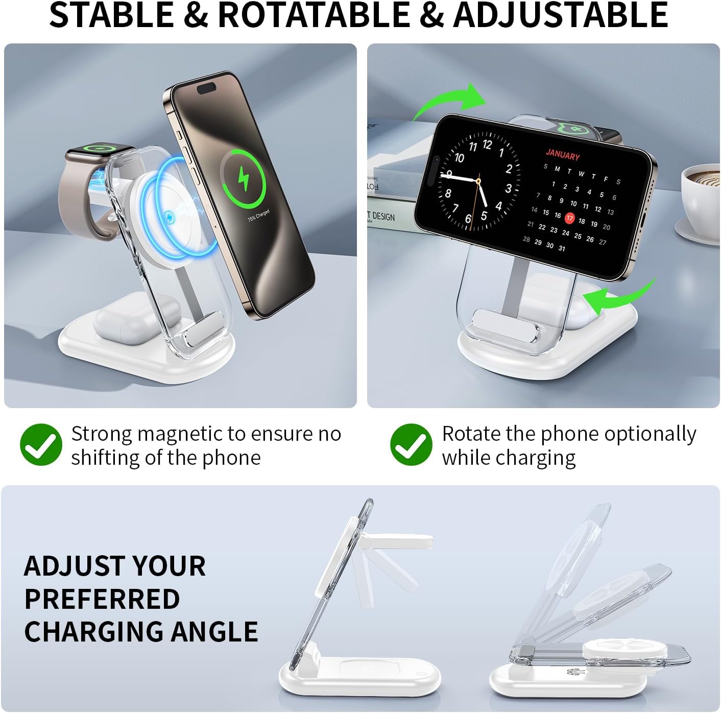 3 In 1 Transparent & Foldable Magnetic Wireless Phone Charger