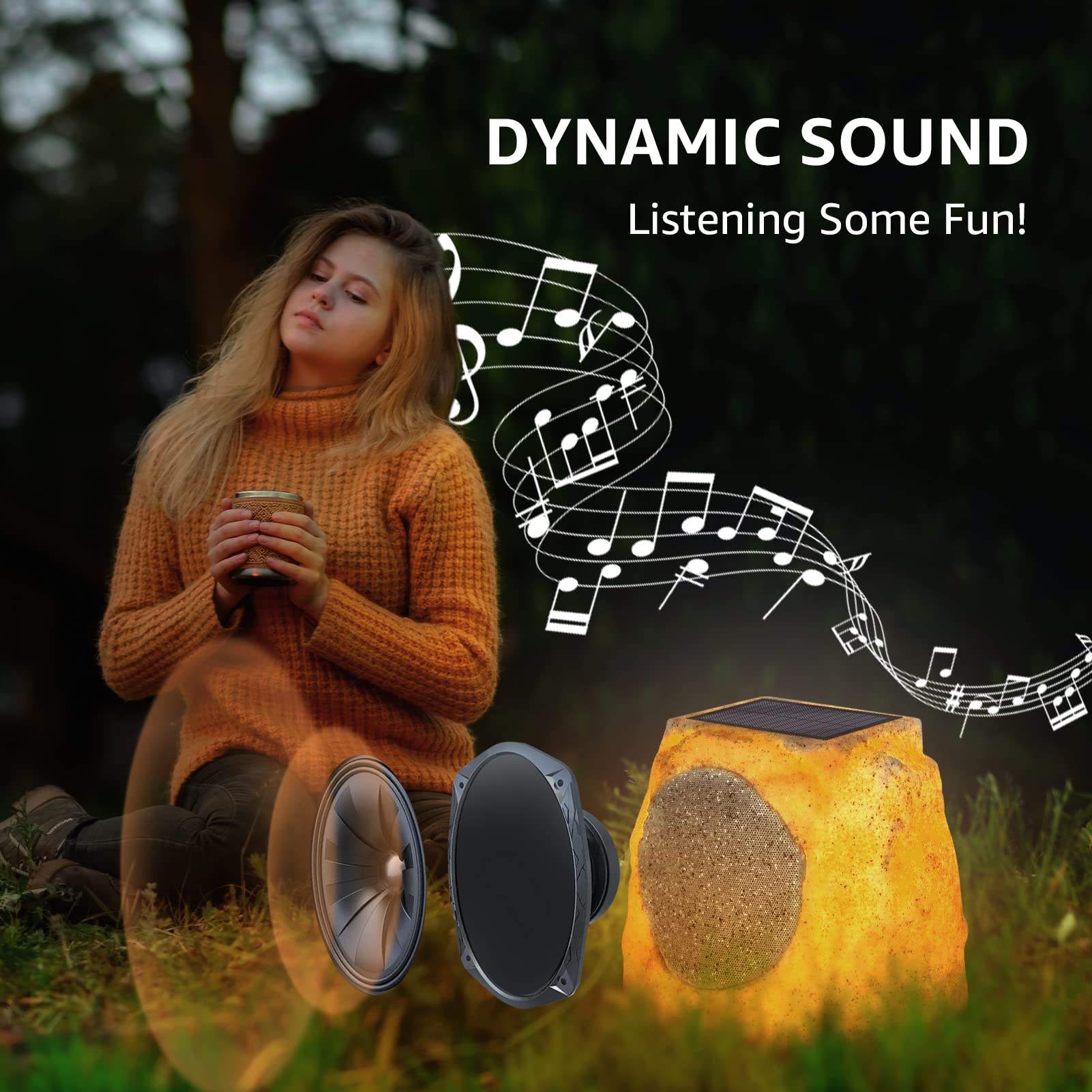 Wireless Solar Powered RGB Rock Speaker