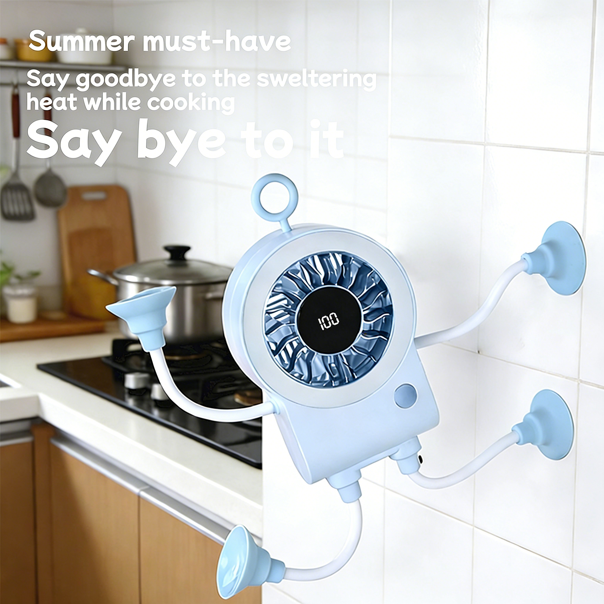 Handheld Suction Cup Fan With LED Light & Digital Display