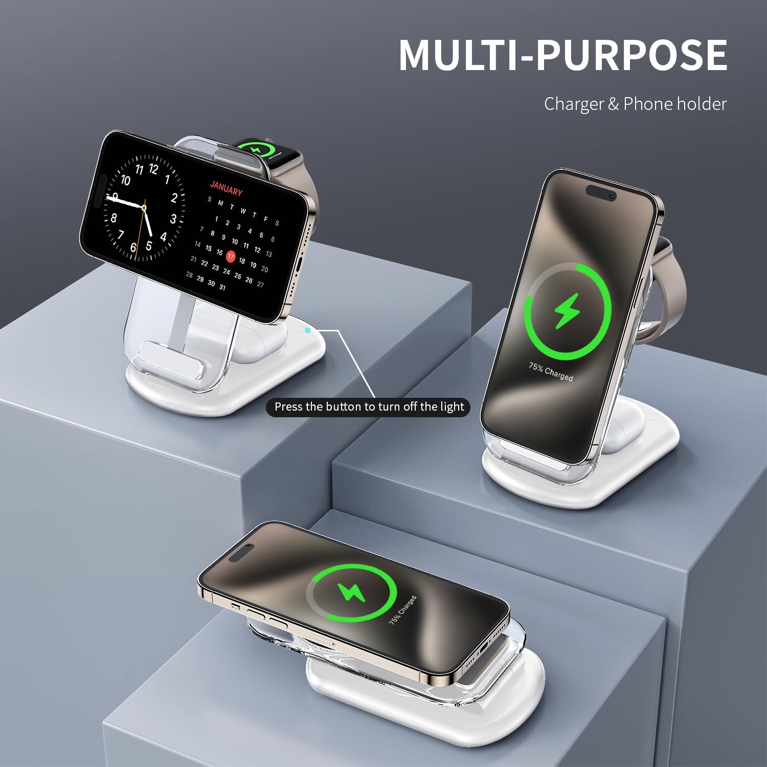 3 In 1 Transparent & Foldable Magnetic Wireless Phone Charger
