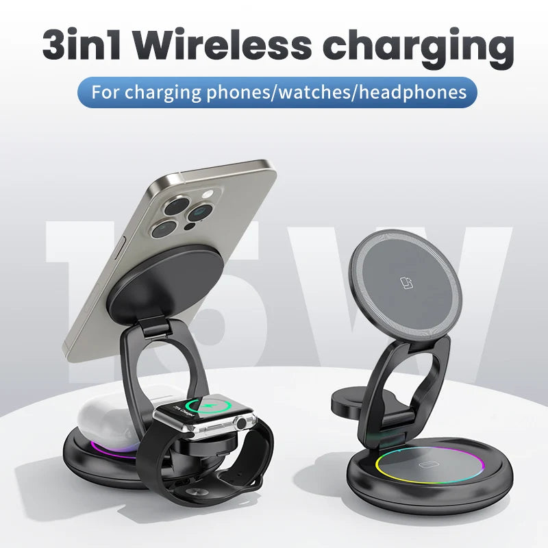 3 In 1 Magnetic & Foldable Wireless Charger
