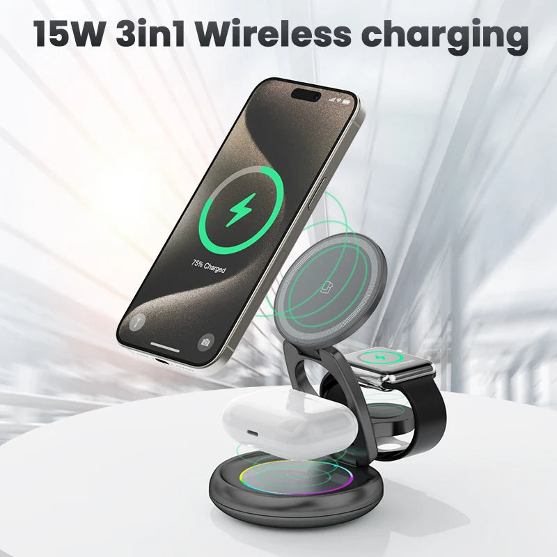 3 In 1 Magnetic & Foldable Wireless Charger