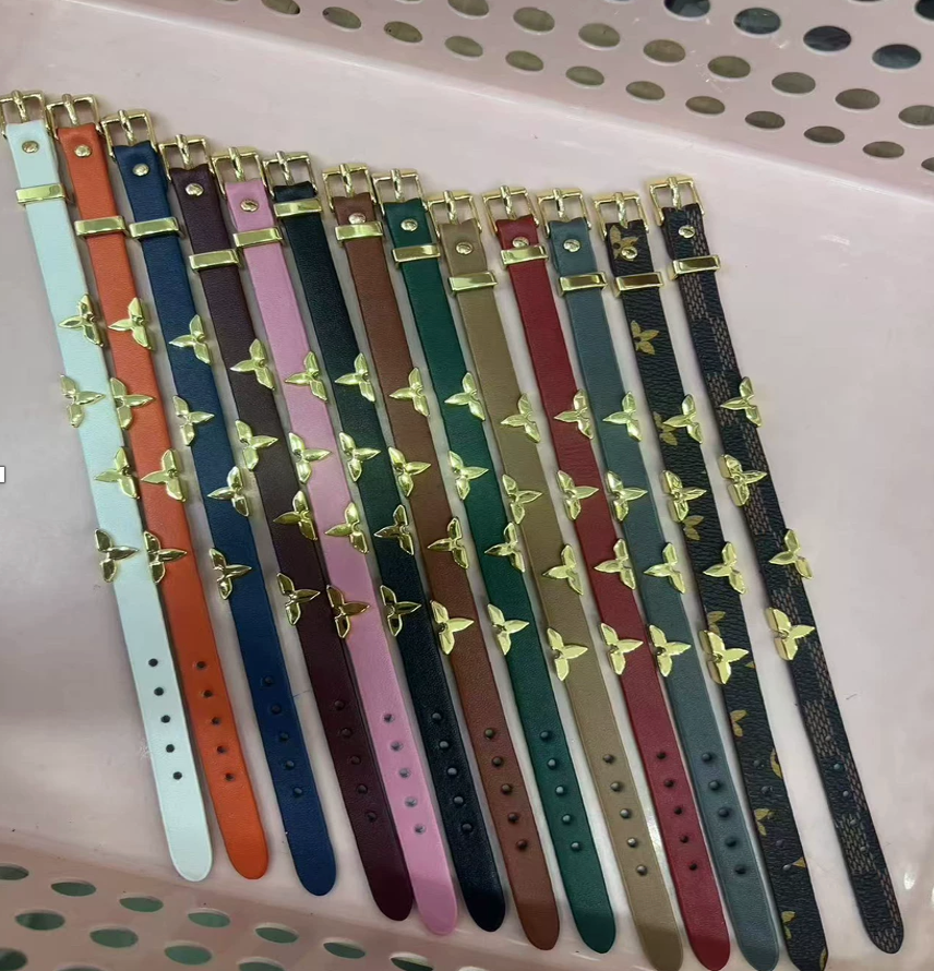 Butterfly Charm Leather Bracelet (LV-Inspired Designer Style)