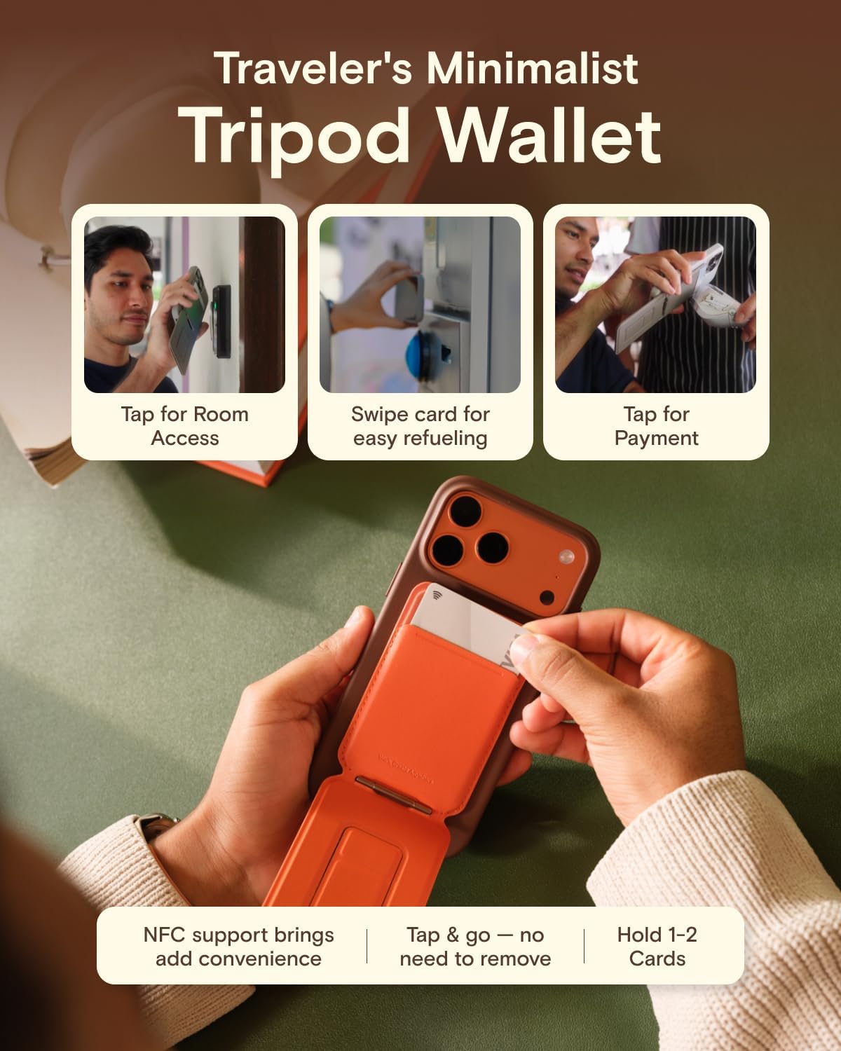 Flexible Leather Magnetic Wallet Tripod Stand