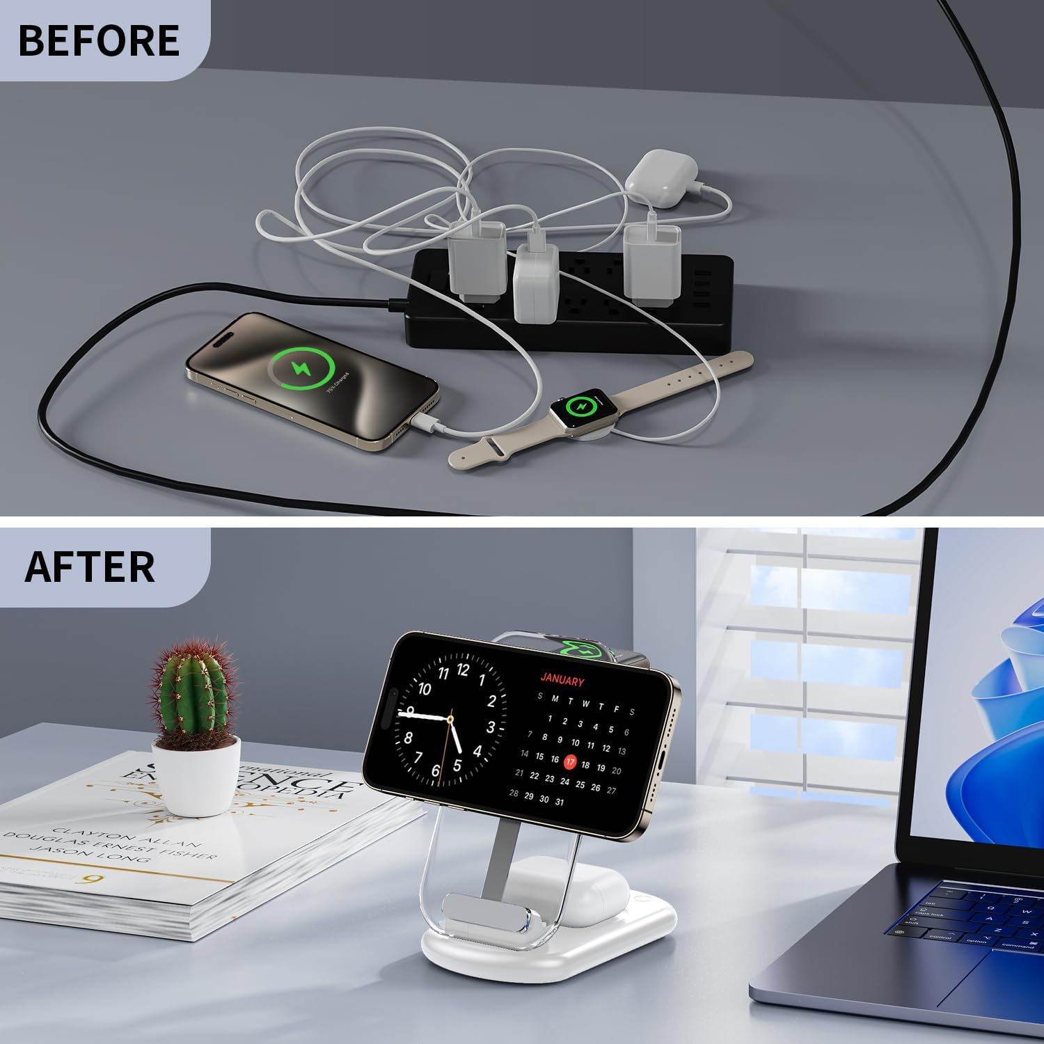 3 In 1 Transparent & Foldable Magnetic Wireless Phone Charger