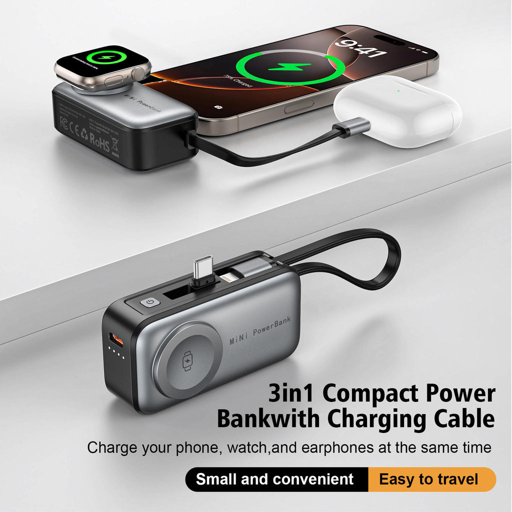 3 In 1 Built In Cable Capsule Power Bank