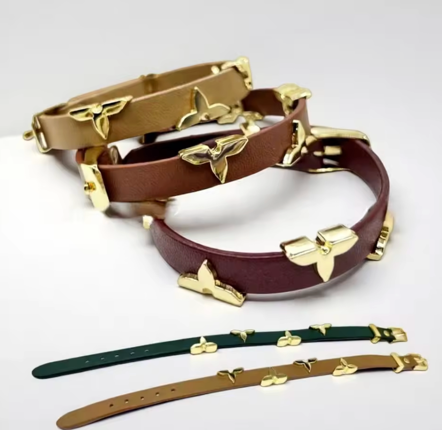Butterfly Charm Leather Bracelet (LV-Inspired Designer Style)