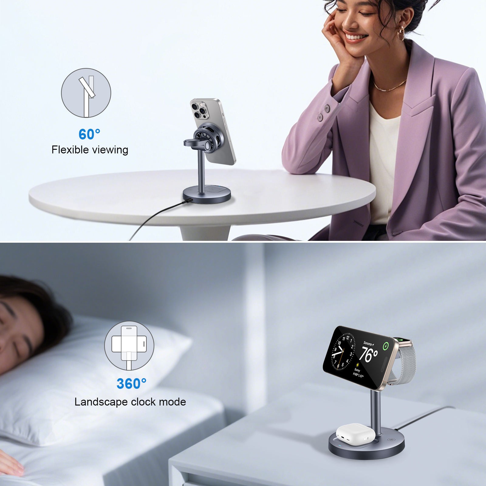 3 In 1 Fast Wireless Magnetic Charger Stand With Active Cooling
