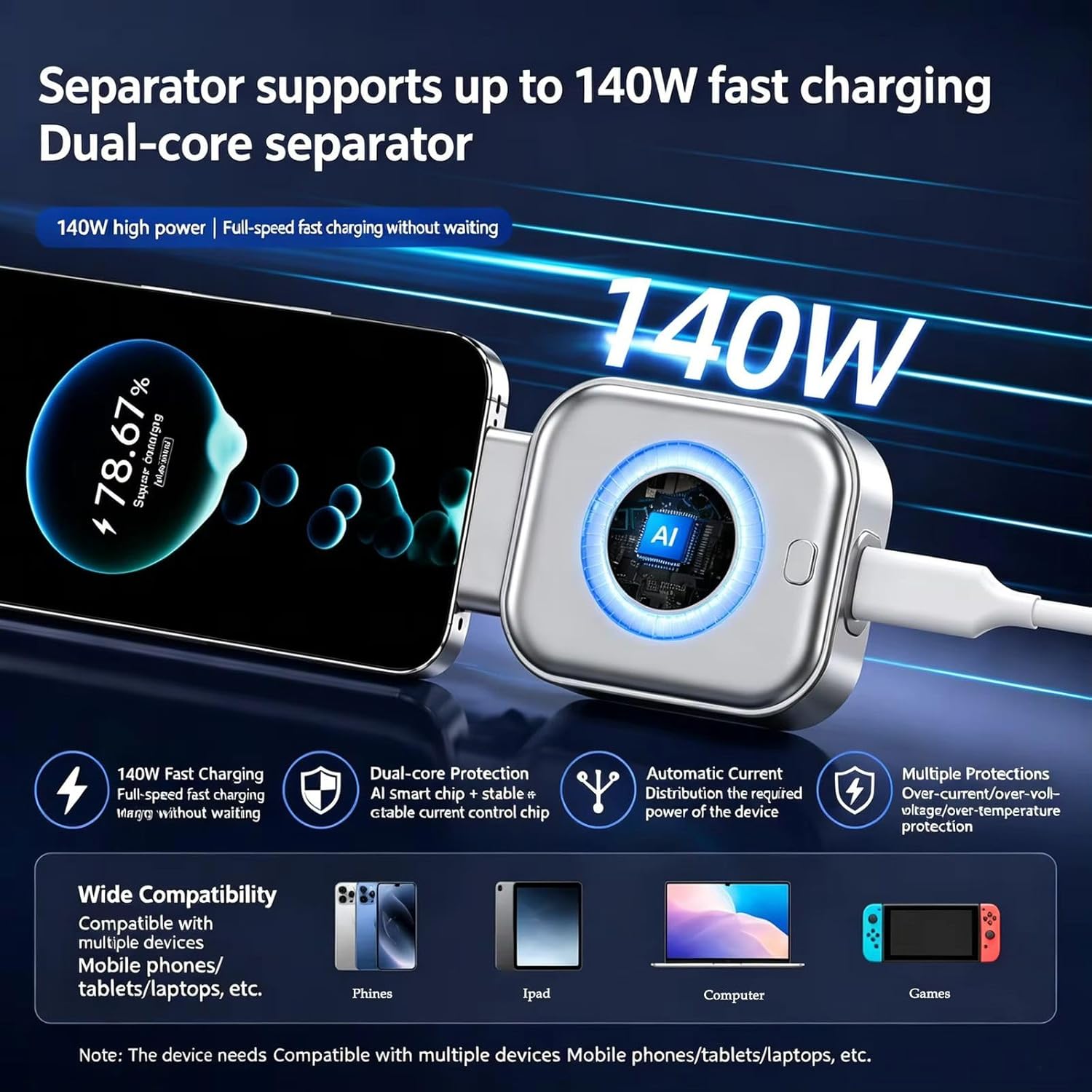 AI Smart USB-C Fast Charger with Auto-Disconnect