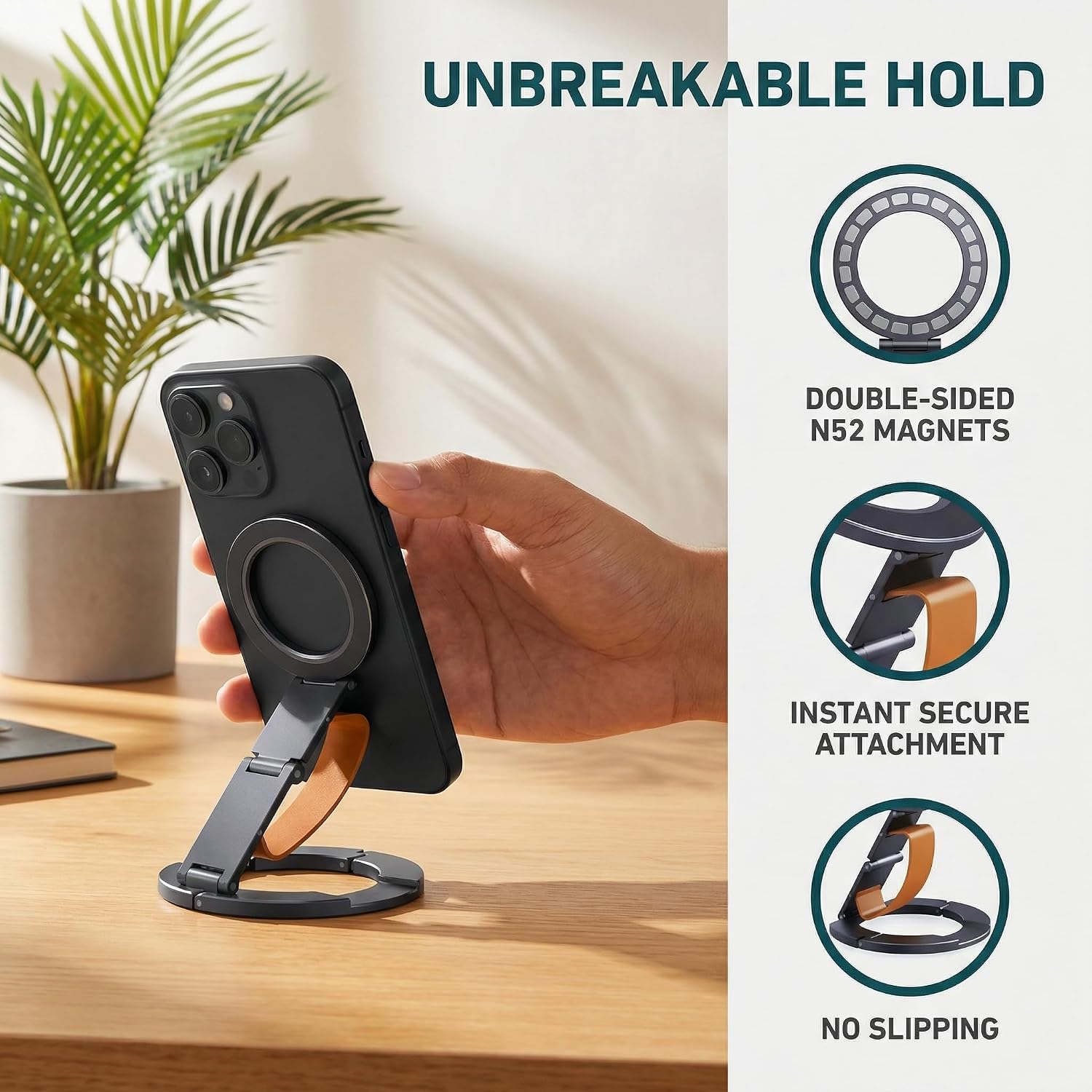 Magnetic Alloy Phone Holder With Ring Wristband