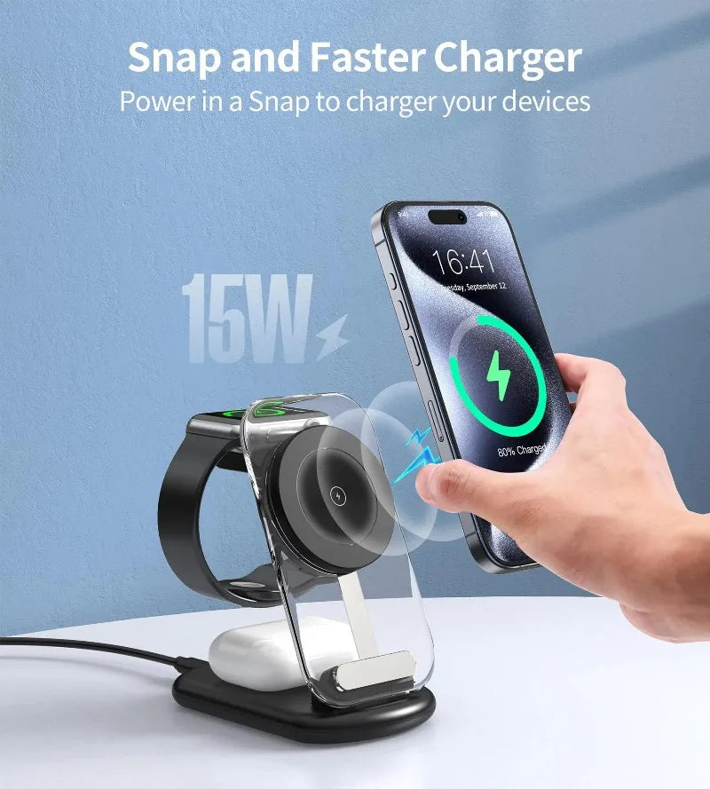 3 In 1 Transparent & Foldable Magnetic Wireless Phone Charger